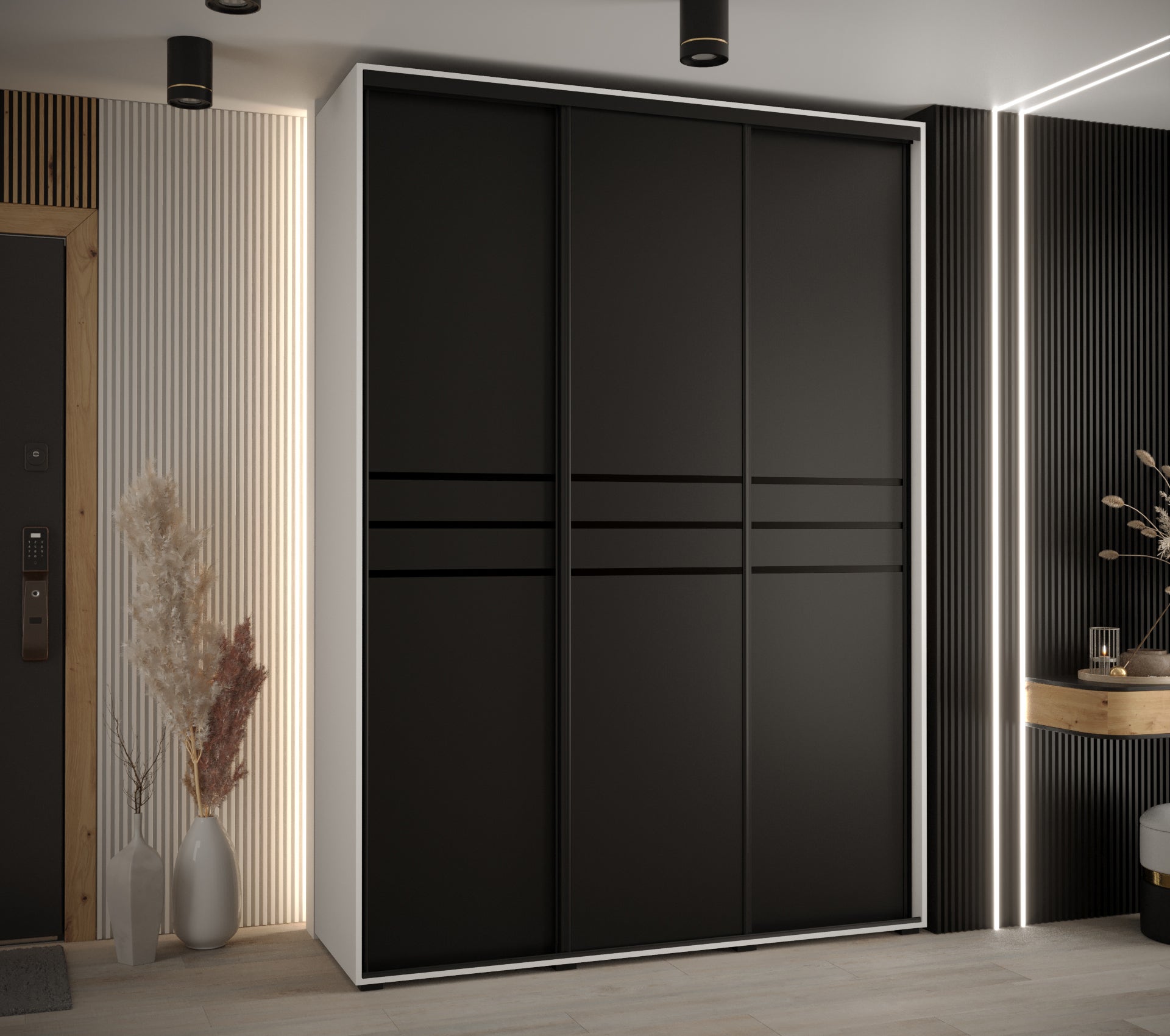 Szafa przesuwna wysoka Davos 10 180 x 60 x 235,2 cm biały + czarny + u. czarny - Abiks Meble - 2