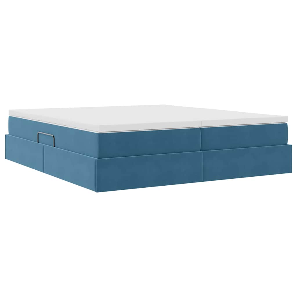 Lit avec rangement et matelas bleu foncé 180 x 200 cm en velours - 5