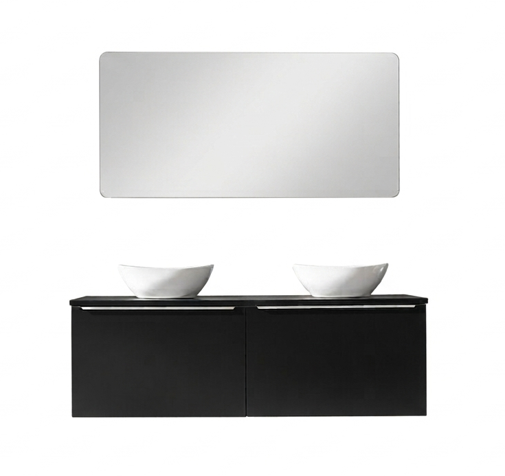 Zestaw mebli łazienkowych 120cm Comad Santa Fe Black z umywalkami nablatowymi szafką wysoką i lustrem 120cm