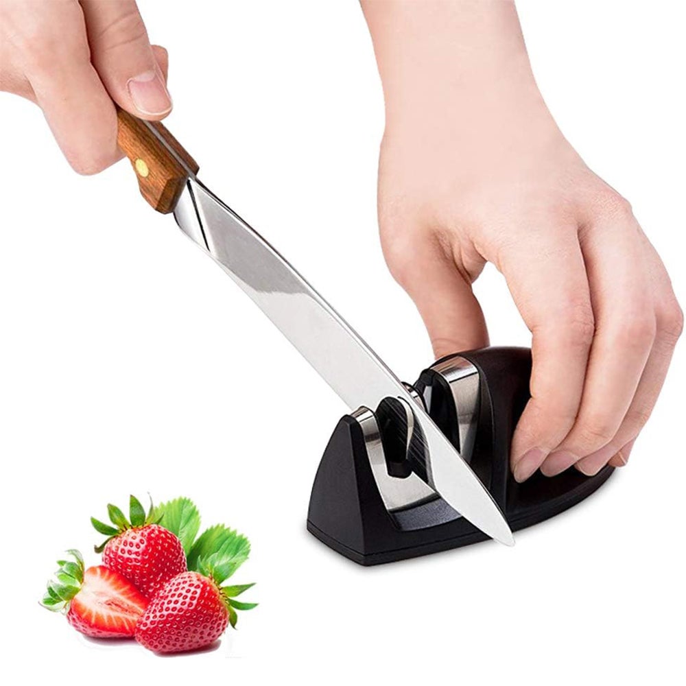 Profesjonalna ostrzałka kuchenna w Ręczna ostrzałka do noży ze stali nierdzewnej i ceramicznych wszystkich rozmiarów antypoślizgowa podstawa czarna