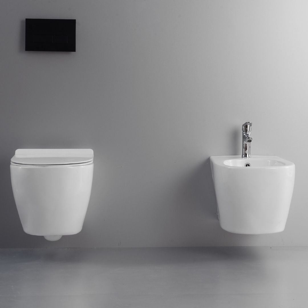Ogomondo coppia sanitari fun sospesi vaso bidet sedile frizionato fissaggi - 3