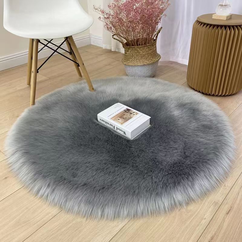 Covor rotund din blană artificială de pluș, covor decorativ în stil modern, covor moale, covor pufos și moale cu păr lung pentru pernă de scaun