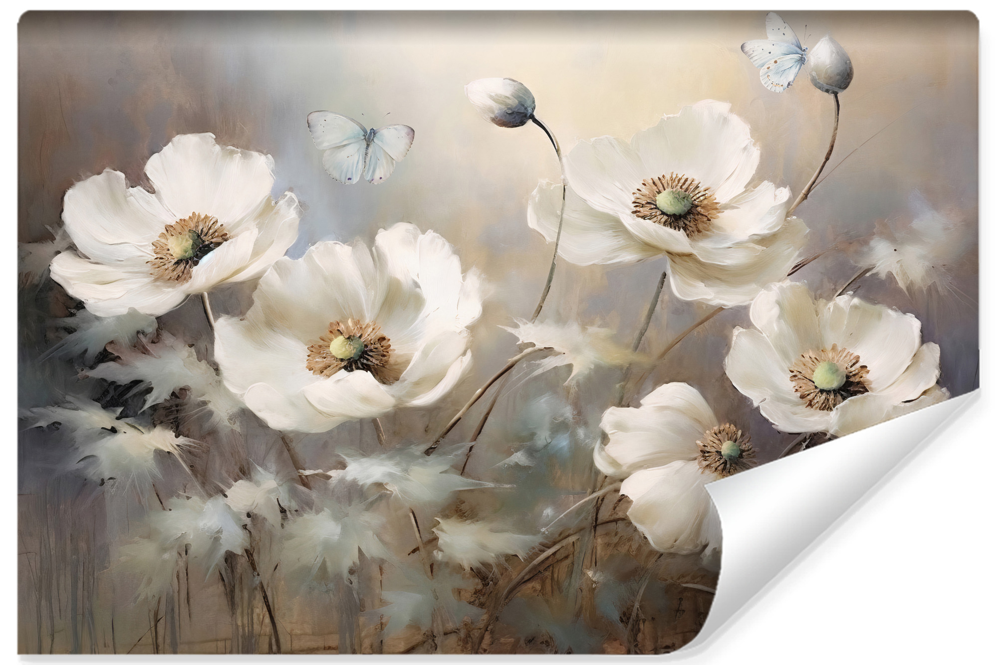Vlieseline papel pintado foto para habitación coquelicots mariposas retro 360cm x 240cm