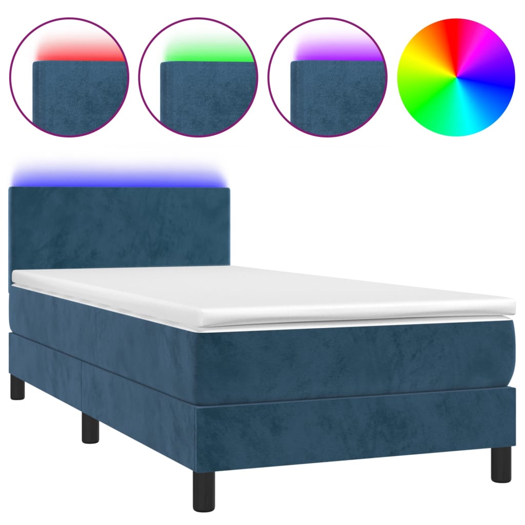 Sommier à lattes de lit avec matelas LED Bleu foncé 100x200 cm - 2