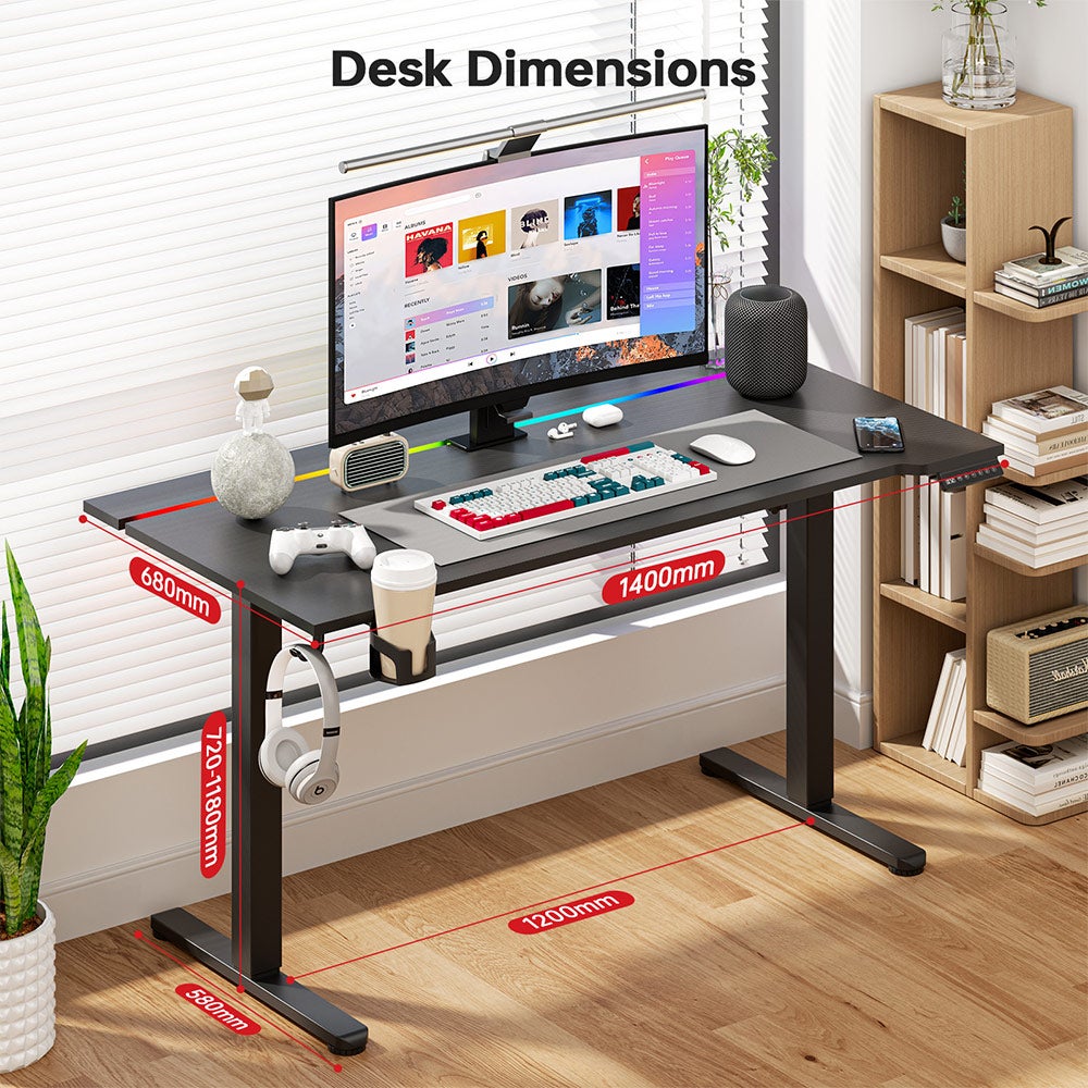 Bureau Électrique Réglable en Hauteur ACGAM - Table Ergonomique pour Gamer, Hauteur Ajustable 72-118cm, LED, 140 x 68 cm - Noir - 4