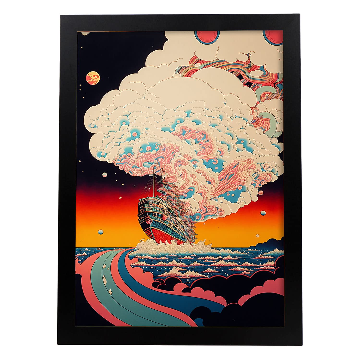 Nacnic poster navegación en el estilo de arte japonés ukiyo paisajes abstractos y surrealistas en ilustraciones de arte oriental a3 marco negro