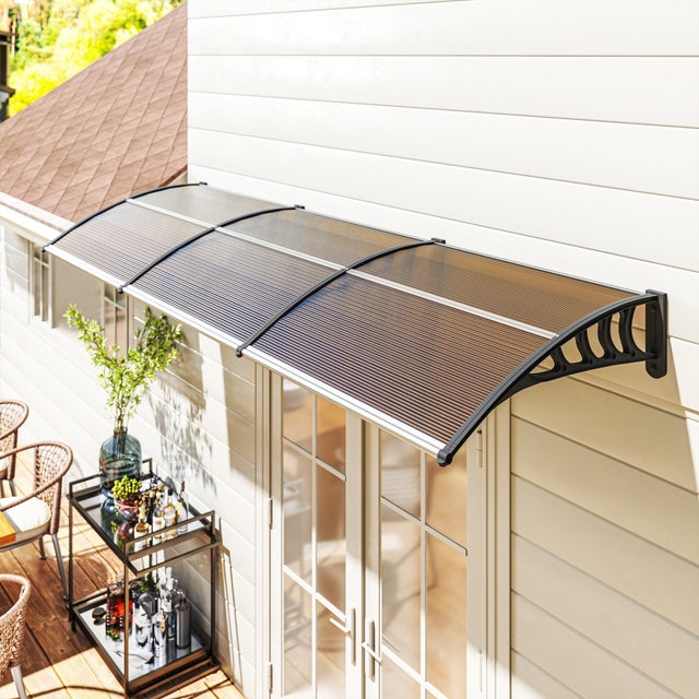 Marquesa exterior de policarbonato Outsunny 300x96x27 cm castanha