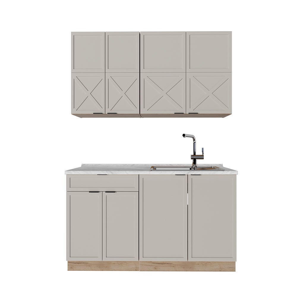 Cuisine Fame-Line, Chêne lambris/blanc, 140cm sans plan de travail, Vicco