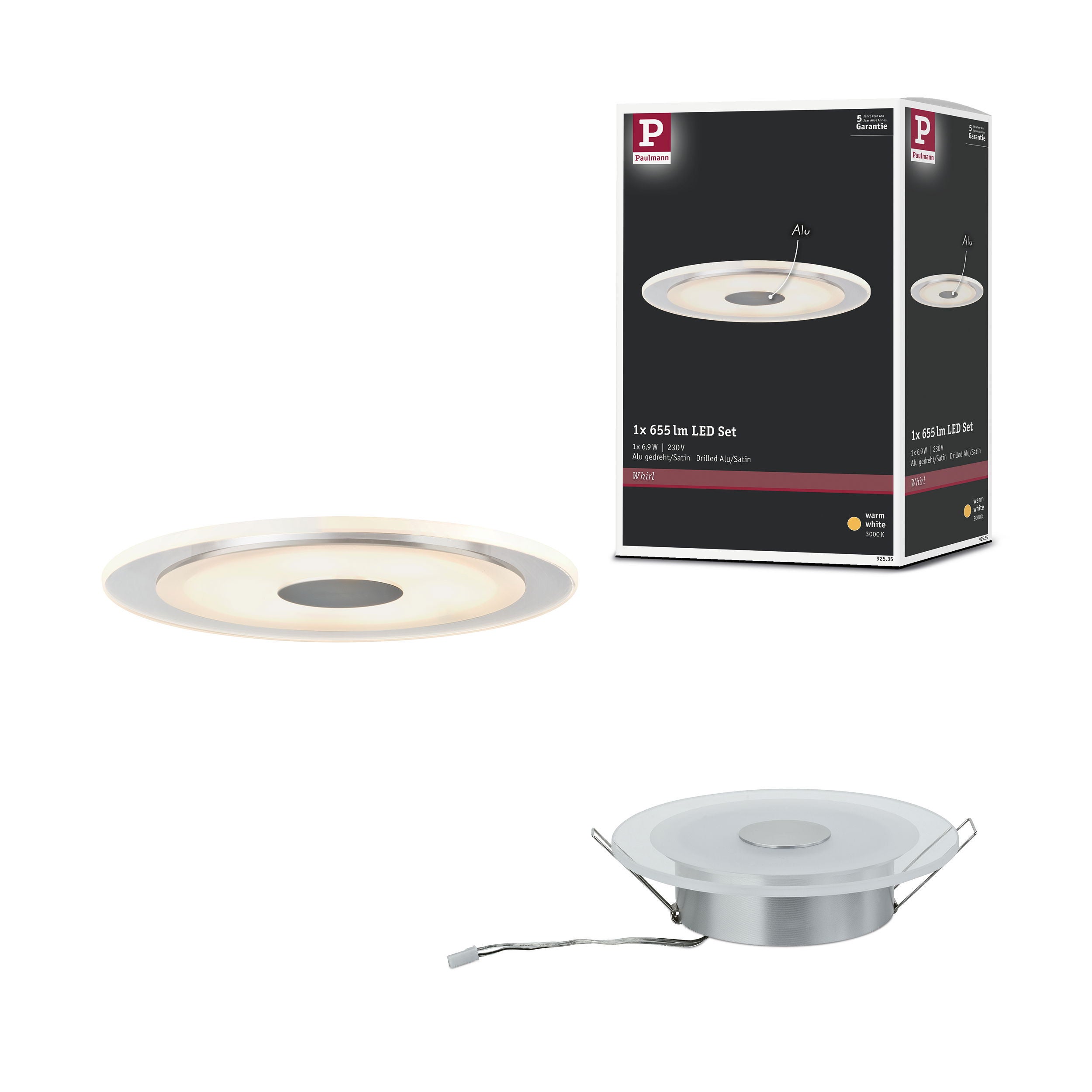 Paulmann  Premium Spot Encastré Led Whirl Luminaire Individuel Rond 150 Mm 6,9W 450Lm 230V 3000K Alu Tourné, Satiné , Leroy Merlin