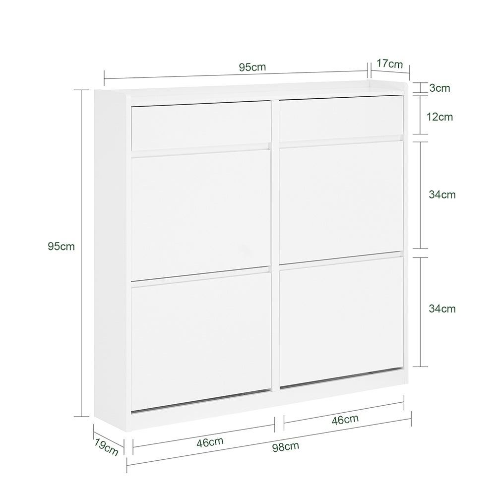 SoBuy Meuble à Chaussures Meuble d'entrée Meuble de Rangement à Chaussures, Blanc, 2 Tiroirs et 4 Portes, FSR169-W - 3