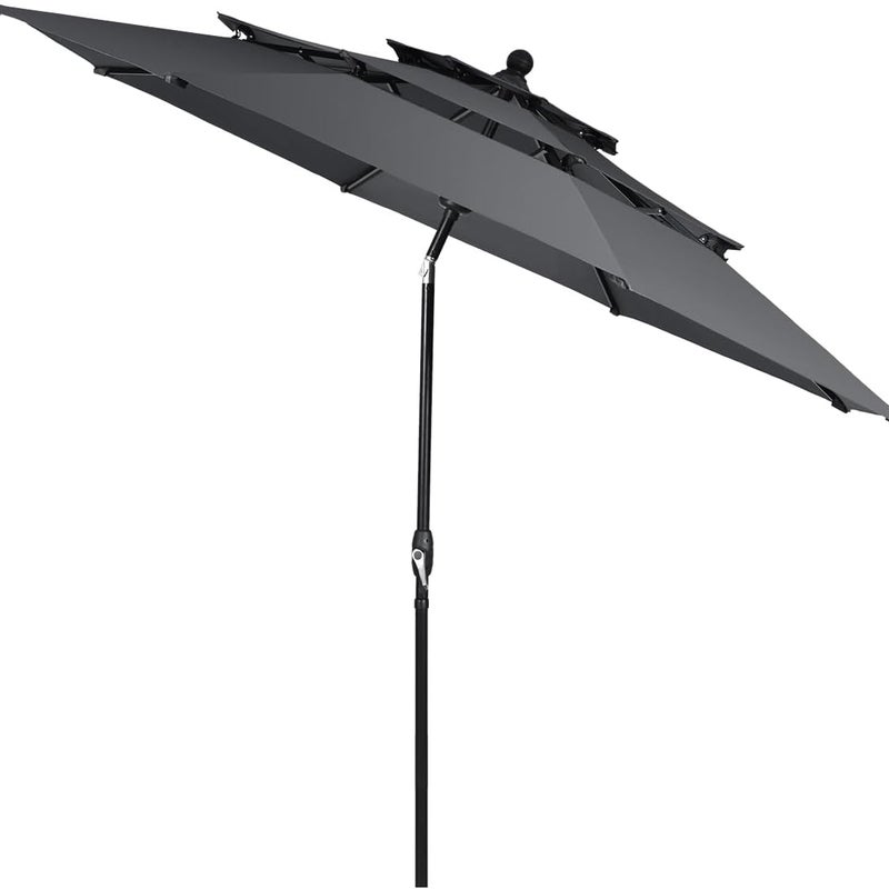 3M Parasol Ogrodowy, Regulacją Nachylenia i Korbką, 3-warstwowy Dach, 8 Żeber, Aluminiowy Słupek, Parasol na Taras, Patio lub Podwórko, Szary