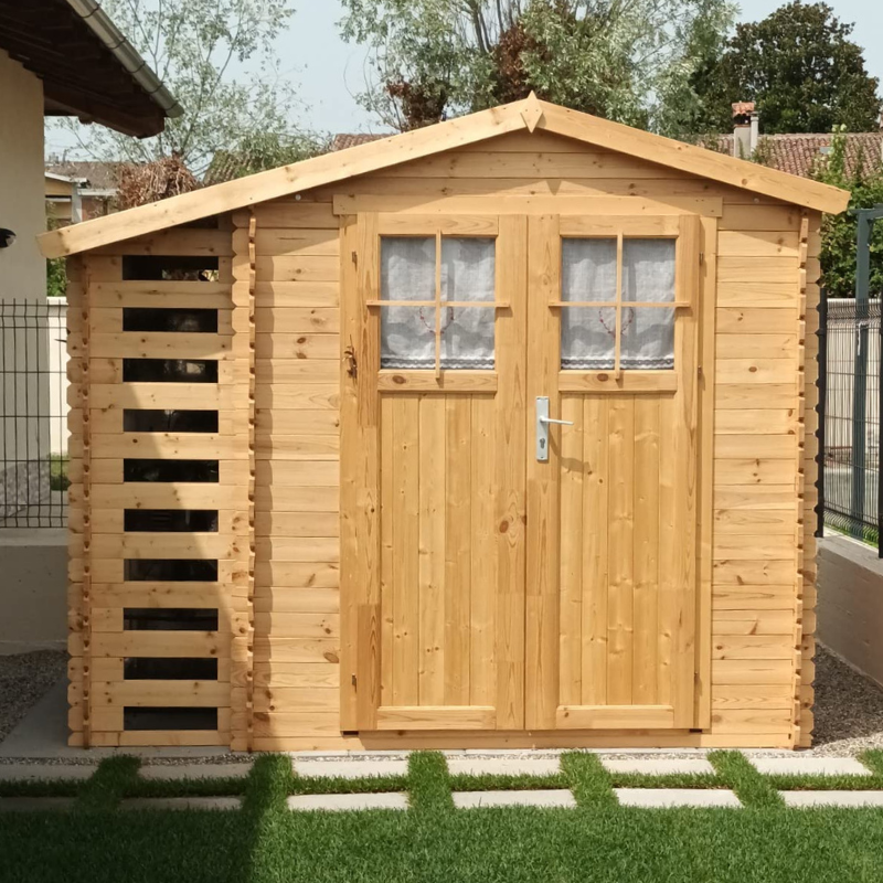 Drewniana szopa ogrodowa i zewnętrzny schowek na drewno Z PODŁOGĄ ZABEZPIECZONĄ I206xD272xW218 cm TIMBELA M386F+M386G - 7
