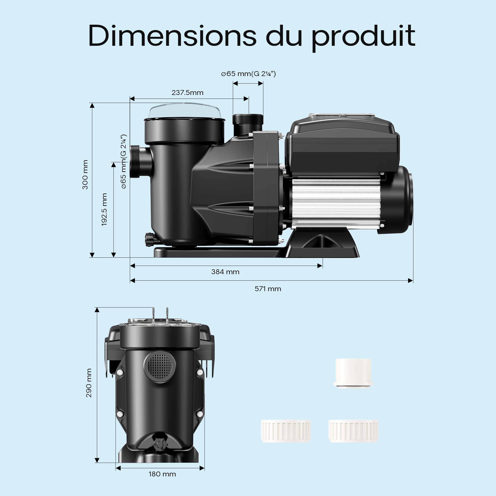 Pompe de piscine à vitesse variable 750 W – Débit 21000 l/h – Hauteur refoulement 17 m – Pompe de filtration et de circulation pour Filtre… XPOtool... - 3