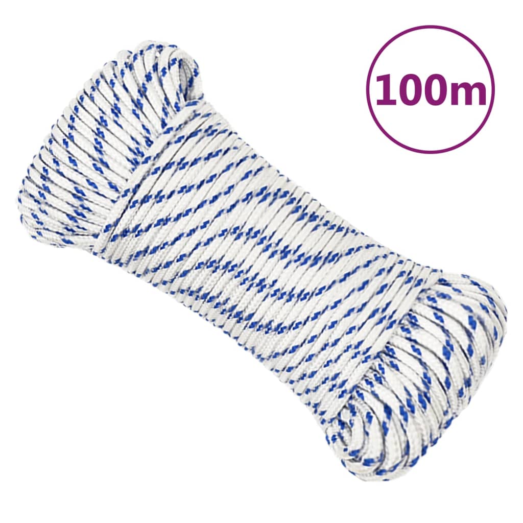 Corde Corderia Antique Marra Tresse De Mer, Multi-usage 8 Mm, 150 M Blanc Avec Marqueur Bleu, Stabilisé Aux Rayons U.V. Résistant Aux Intempéries Et Aux Intempéries