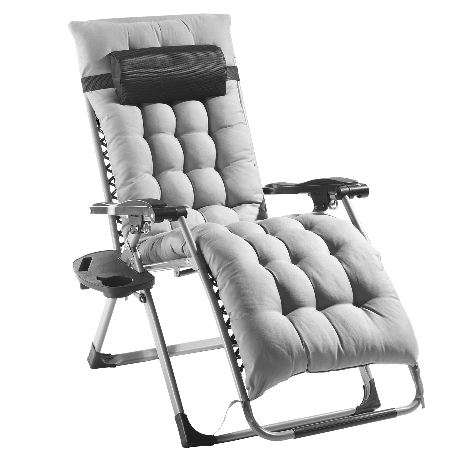 Fauteuil inclinable Zero Gravity,VEVOR 645 mm,inclinable,réglable,avec coussin de siège,appui-tête,repose-pieds,porte-gobelet,500 lb,gris - 9