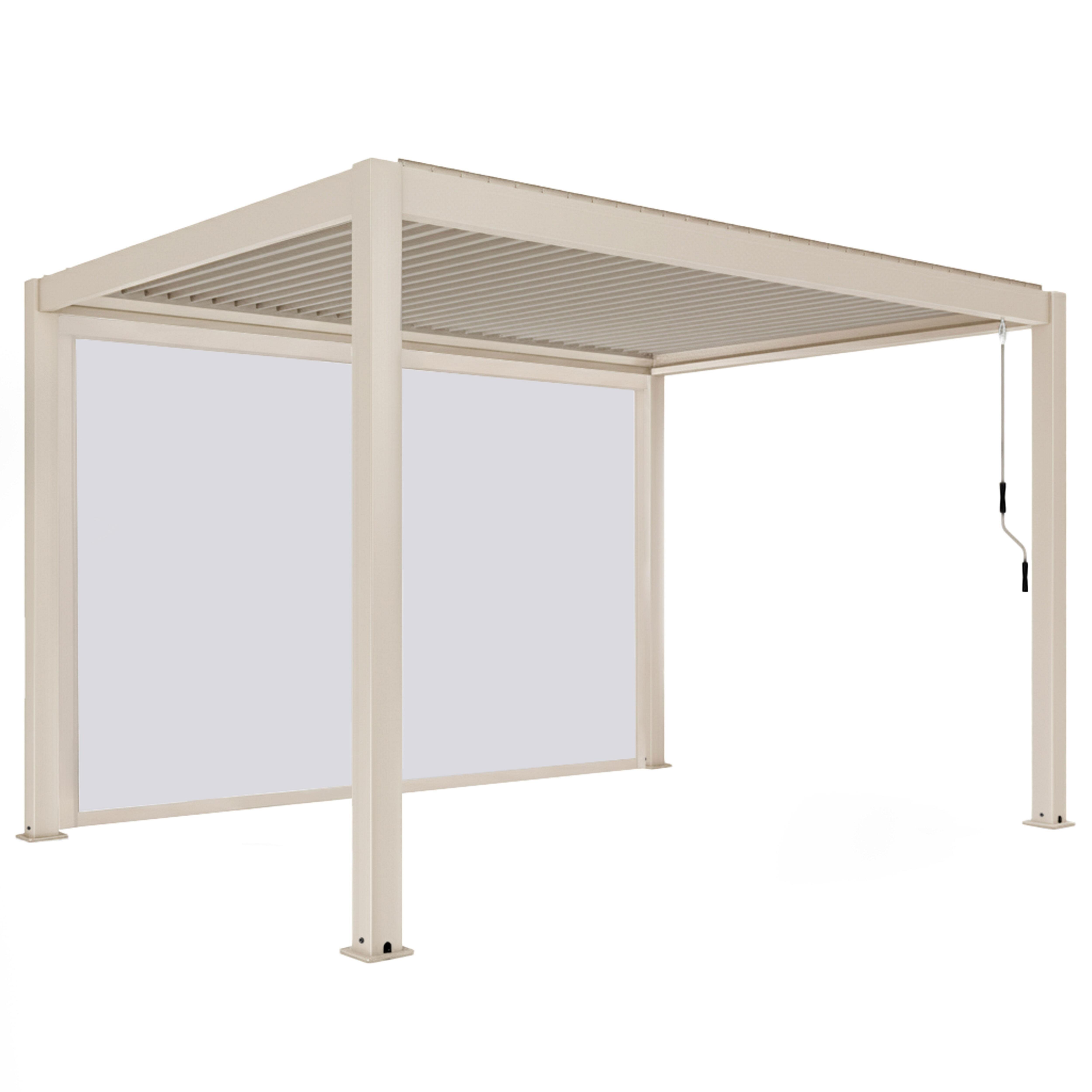 Pergola bioclimatique autoportée 3x4 m et 1 store bois crème ( 1 store 3,73 x 2,34 m ) Athenes- Oviala - 2