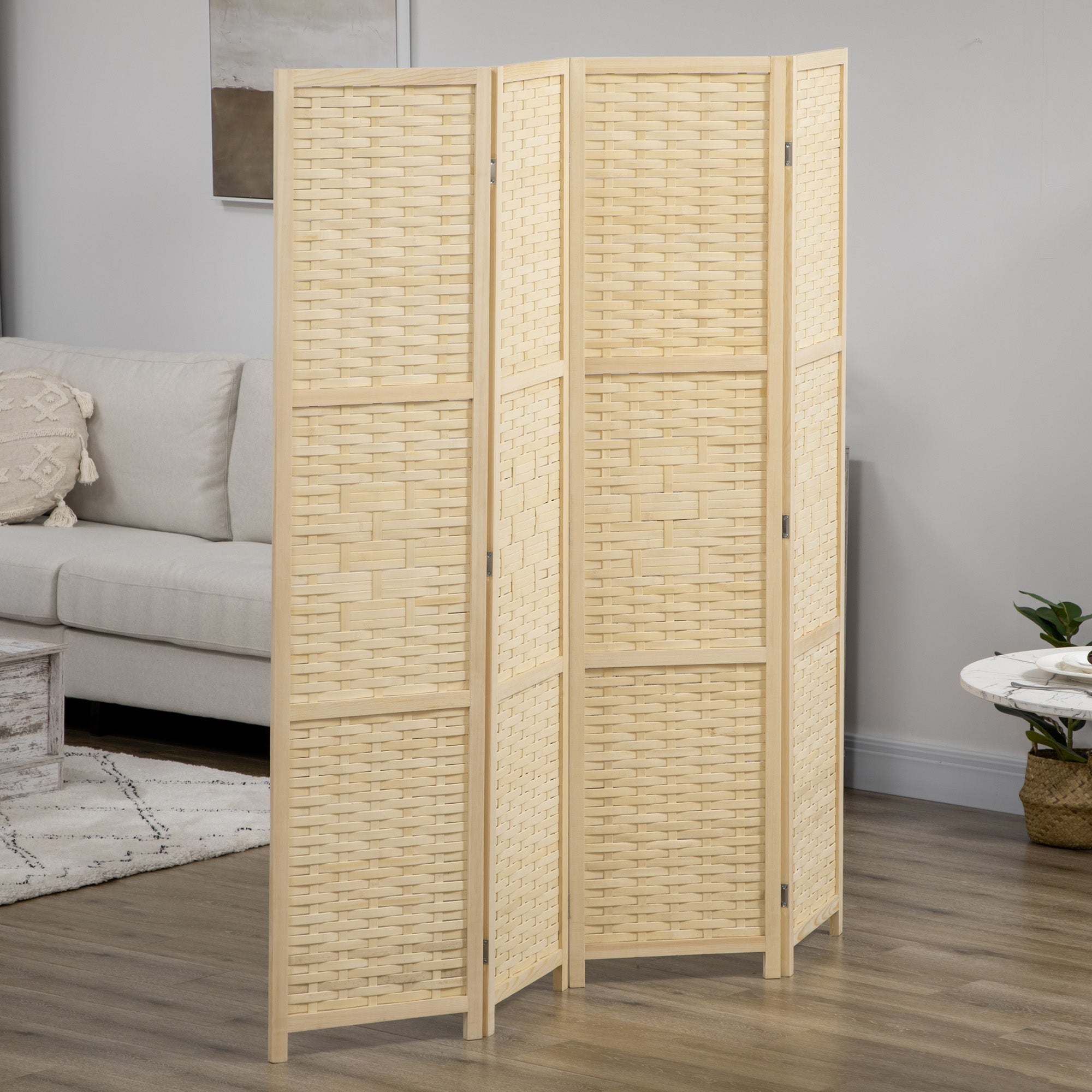 Moustiquaire intérieure 4 portes bois bambou tissé séparation pliante économisant espace hauteur 170 cm naturelle - 3