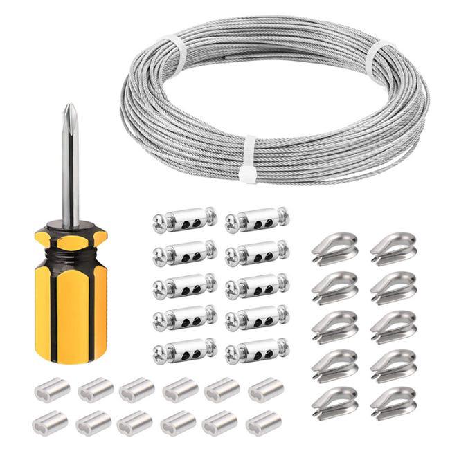 Câble En Acier Inoxydable 304 Gainé PVC - 100 M, Diamètre 2 Mm, 30 Manchons Aluminium, Pour Suspension Et Linge