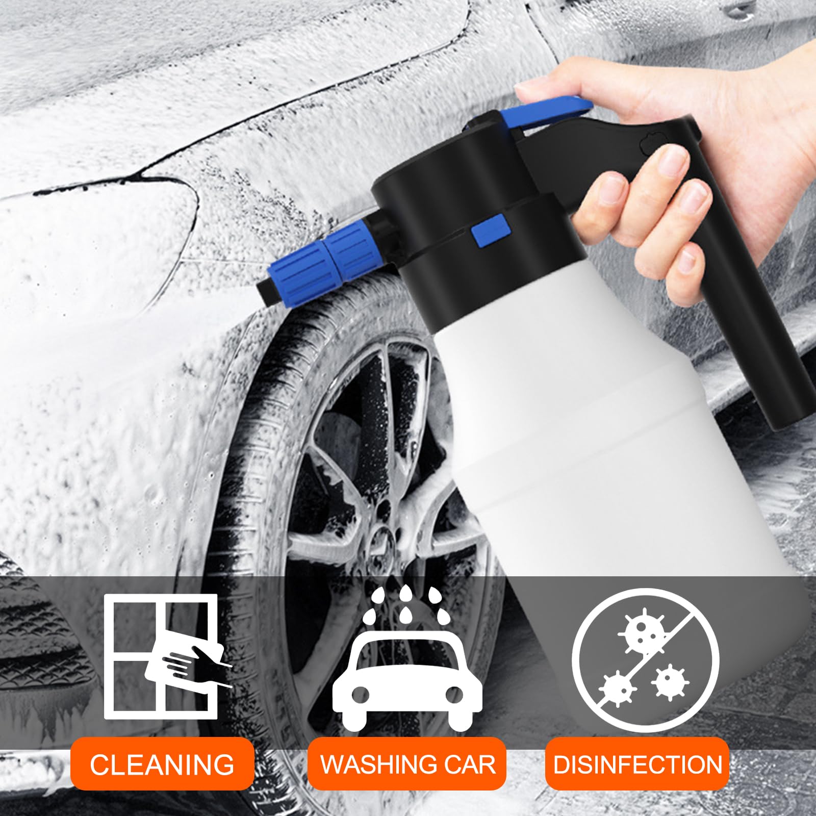 1 spruzzatore di schiuma elettrico, spruzzatore di schiuma senza fili da 1,5 l, per lavaggio auto, irrigazione giardino - 5