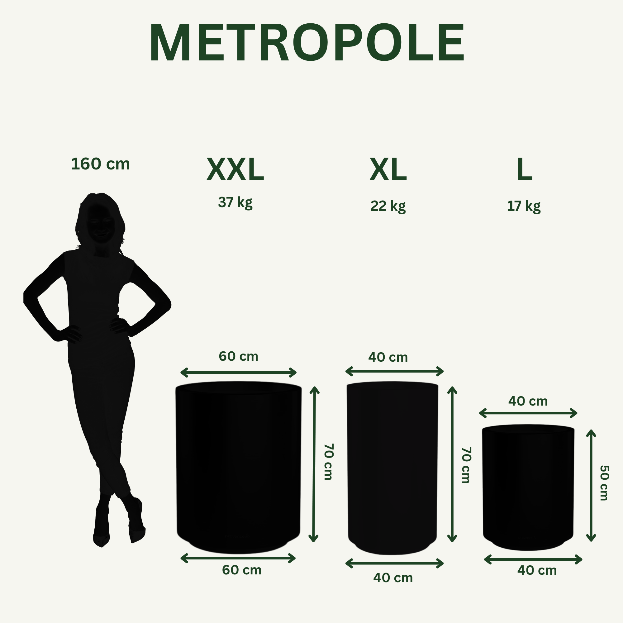 Pot grande taille METROPOLE 40x50cm inox brossé, fait main en acier inoxydable - 6