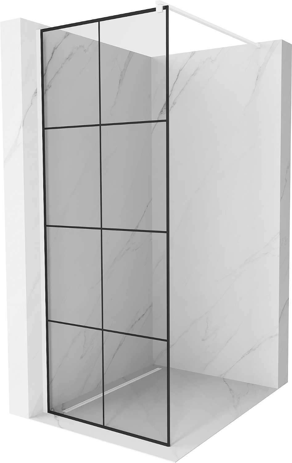Mexen Kioto ścianka prysznicowa Walk-in 70 x 200 cm, czarna kratka 8 mm, biała - 800-070-101-20-77