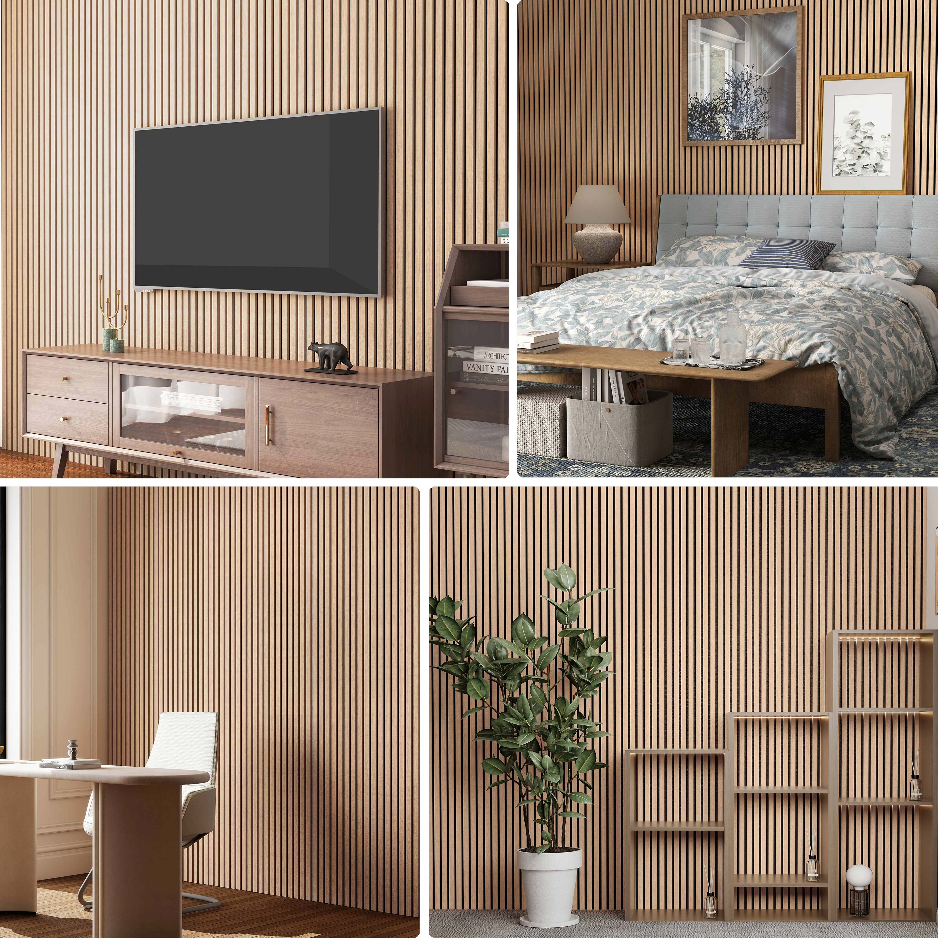 Lot de 2 panneaux muraux acoustiques décoratifs en bois MDF 120 x 60 cm, finition chêne foncé, excellente isolation acoustique, installation simple - 4