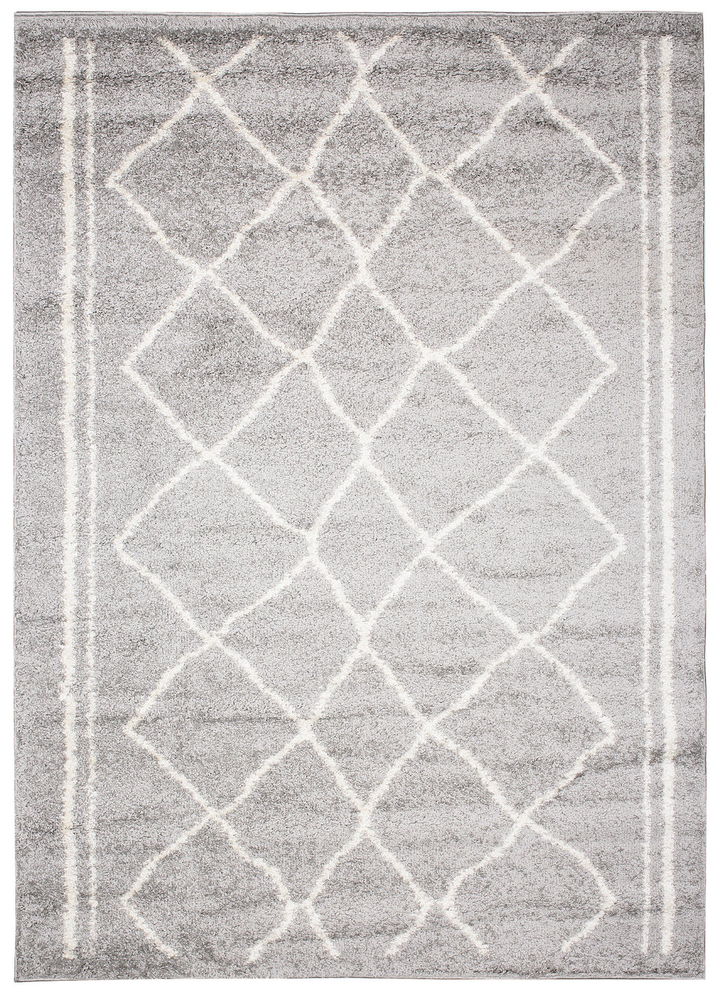 TAPISO Delhi Tapis de Salon Chambre Gris Crème Losanges Rayures Moelleux Shaggy Super Doux Poils Longs Epais 60 x 100 cm - 2