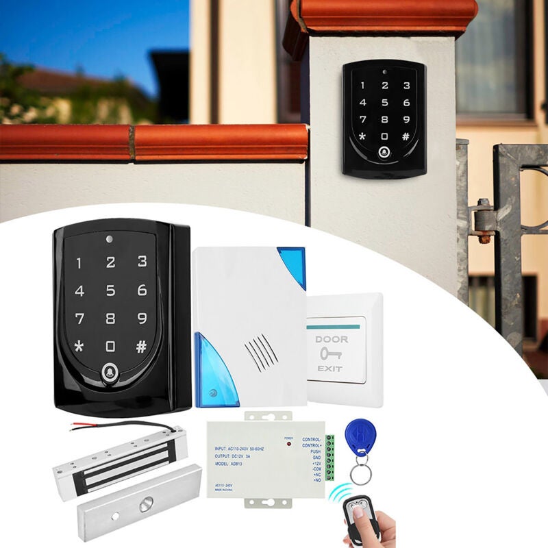 Système de contrle d'accès aux portes, verrouillage magnétique 180KG, bouton de télécommande, sonnette, alimentation électrique, 10 porte-clés - 2