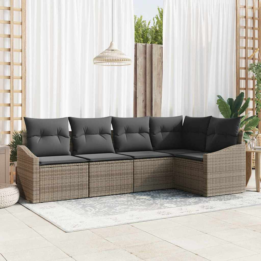 Zestaw Sof z poduszką 5 pcs Szary polirattan vidaXL