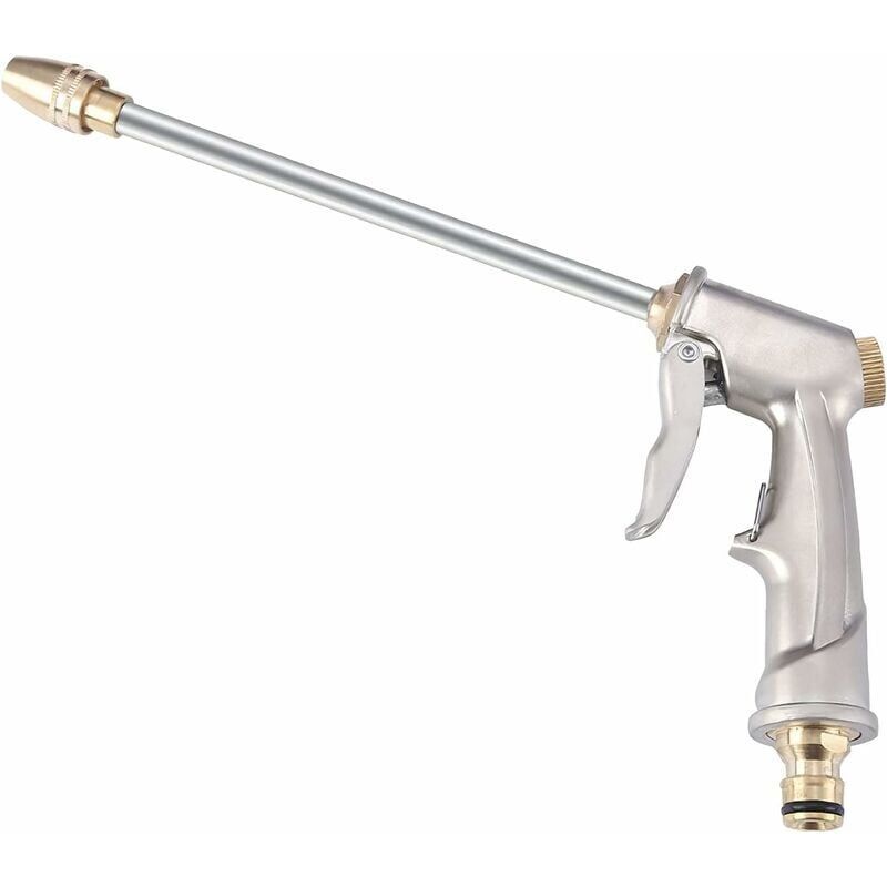 Pistolet wysokociśnieniowy do wody - Regulowany, metalowy pistolet wysokociśnieniowy w kolorze srebrnym do mycia samochodów