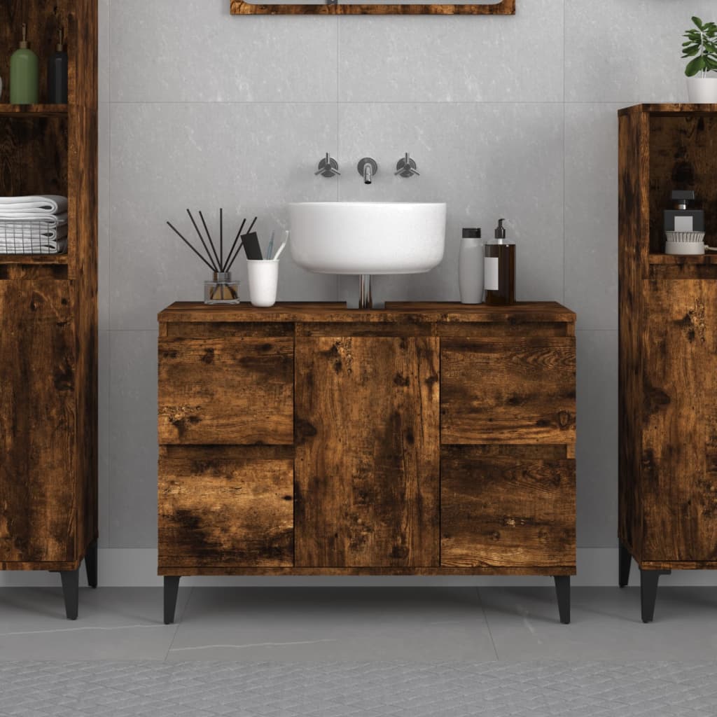 Mobile Lavabo In Legno Rovere Marrone VidaXL - 80x33x60 Cm, Con 4 Cassetti E Anta