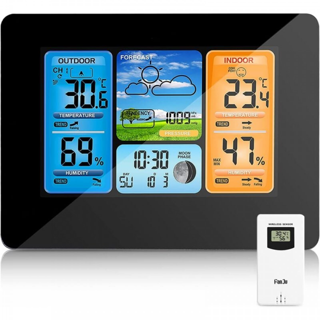 Station météo sans fil, prévisions numériques en couleur, avec capteur extérieur