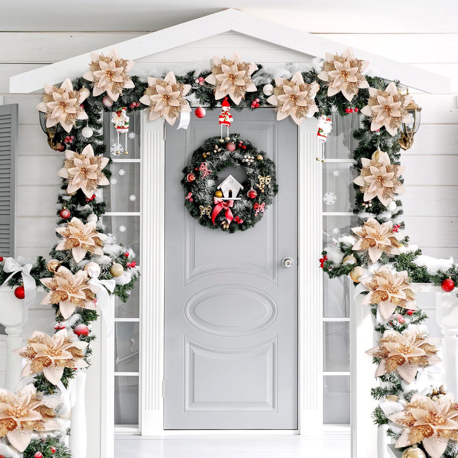 Lot de 50 décorations de Noël, fleurs artificielles scintillantes avec clips, décorations pour sapin de Noël, pendentifs de fleurs artificielles - 3