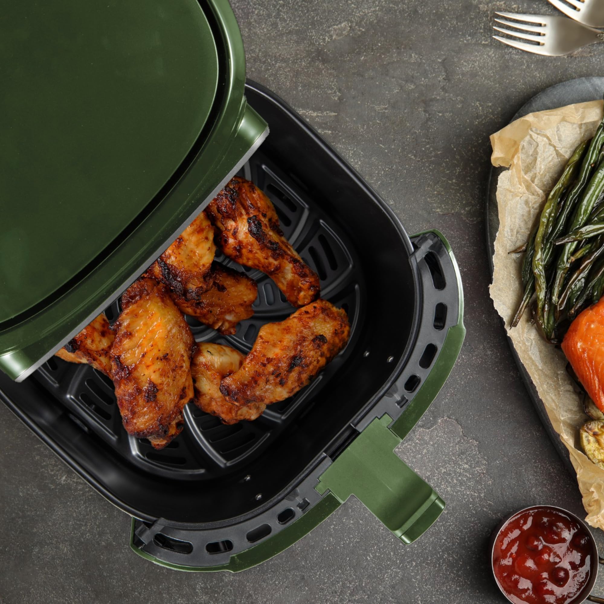 BERGNER MIDNIGHT - Friggitrice ad aria 1800W 6,9L - 8 programmi di cottura - Regolazione della temperatura 80-200°C - Timer fino a 30 minuti - Rivest - 2