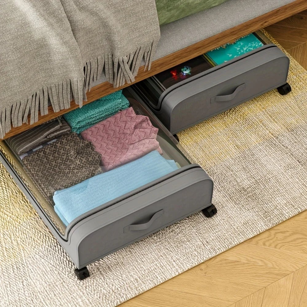 MINICLOSS　Rangement sous le lit, bacs à roulettes avec couvercle, pour vêtements et linge de lit, organisation de la maison (noir, arc) - 2