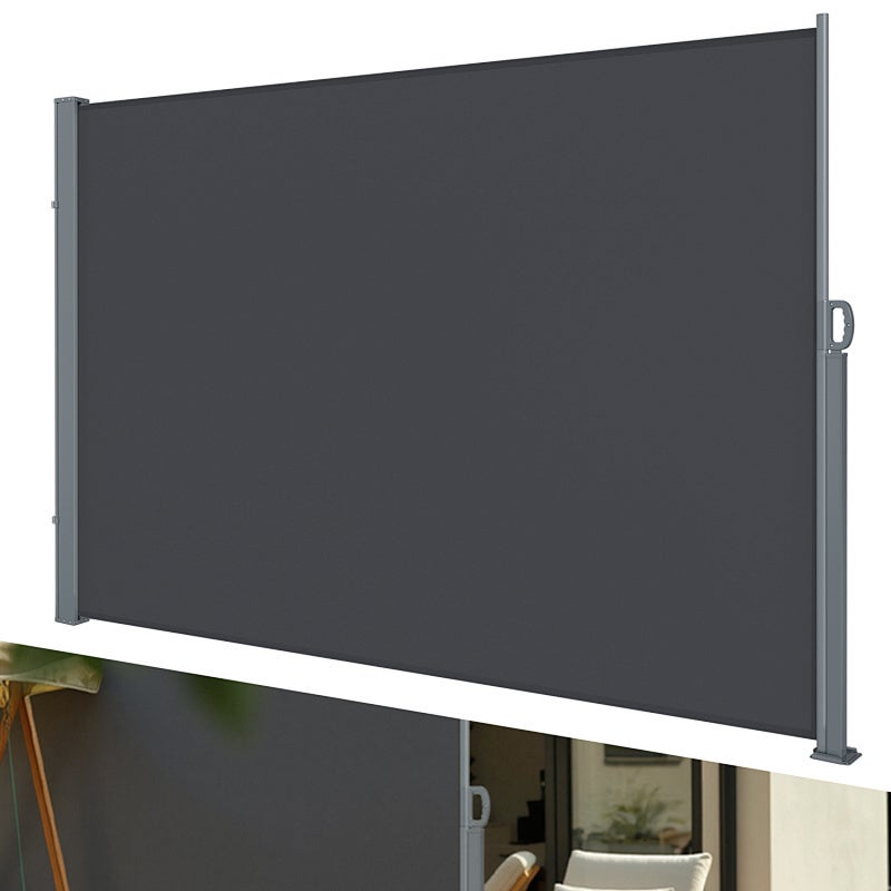 Biombo exterior retráctil 160 x 300 cm toldo lateral con funda protectora - toldo lateral vertical para proteger la intimidad - antracita