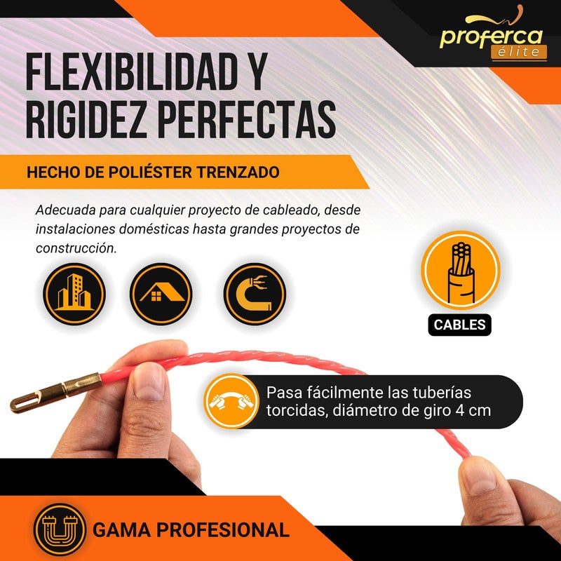 Aiguille Electricien | Guide Passe-câbles Professionnel de 4,5 mm et 20 Mètres en Polyester Tressé avec Embouts Interchangeables - 4
