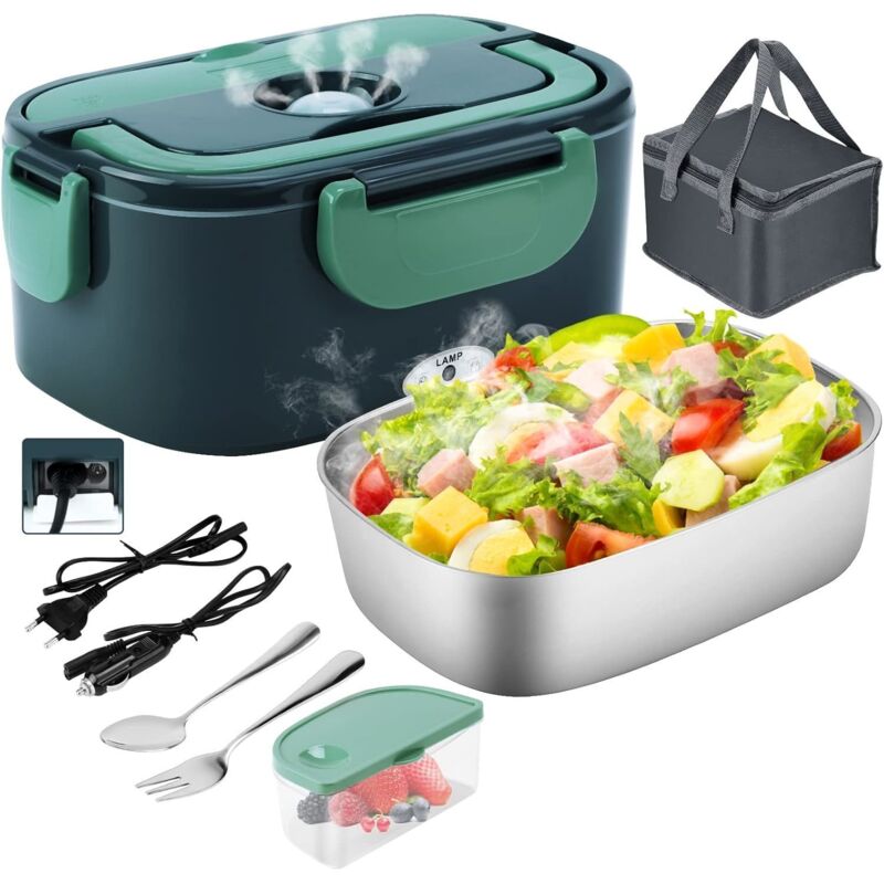 w 1 elektryczny podgrzewany lunchbox 12 V/220 V, 1,5 l ze stali nierdzewnej, szybko podgrzewany lunchbox - wyjmowany pojemnik na posiłki - do biura, s