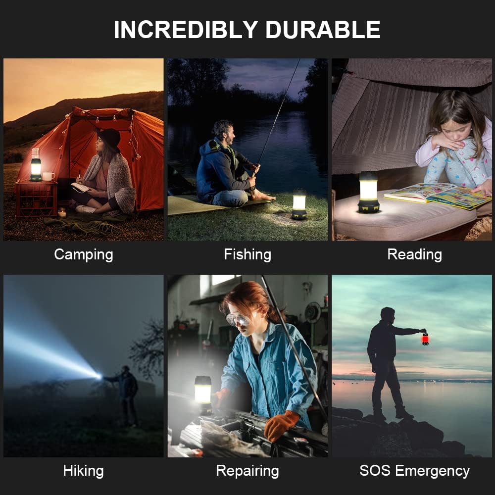 10pcs!! Lanterne Camping Rechargeable, LED Camping Lantern Puissante 3000Lm Lampe Torche 360° Eclairage 6 Modes lampe Camping - 5