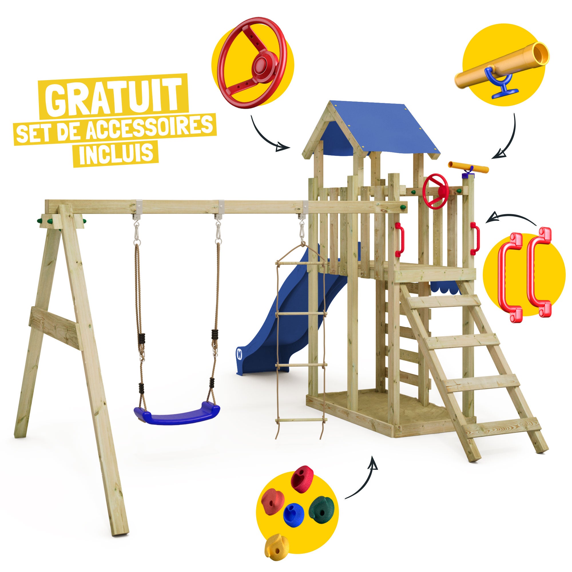 WICKEY Aire de jeux MultiFlyer Light avec balançoire et toboggan vert pastel - 2