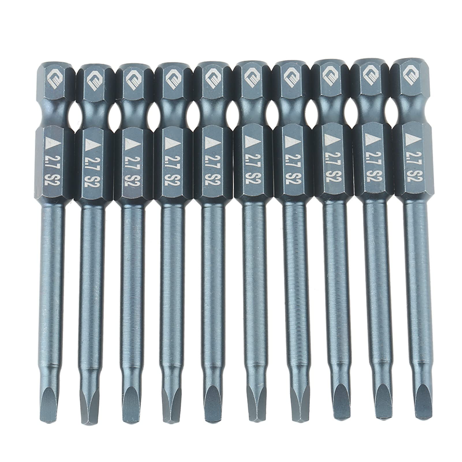 Zestaw 10 końcówek wkrętakowych z trójkątną główką, wykonanych ze stali stopowej S2 z trzpieniem 65 mm, 1/4 cala, H6,3 x 65 mm x 2,7