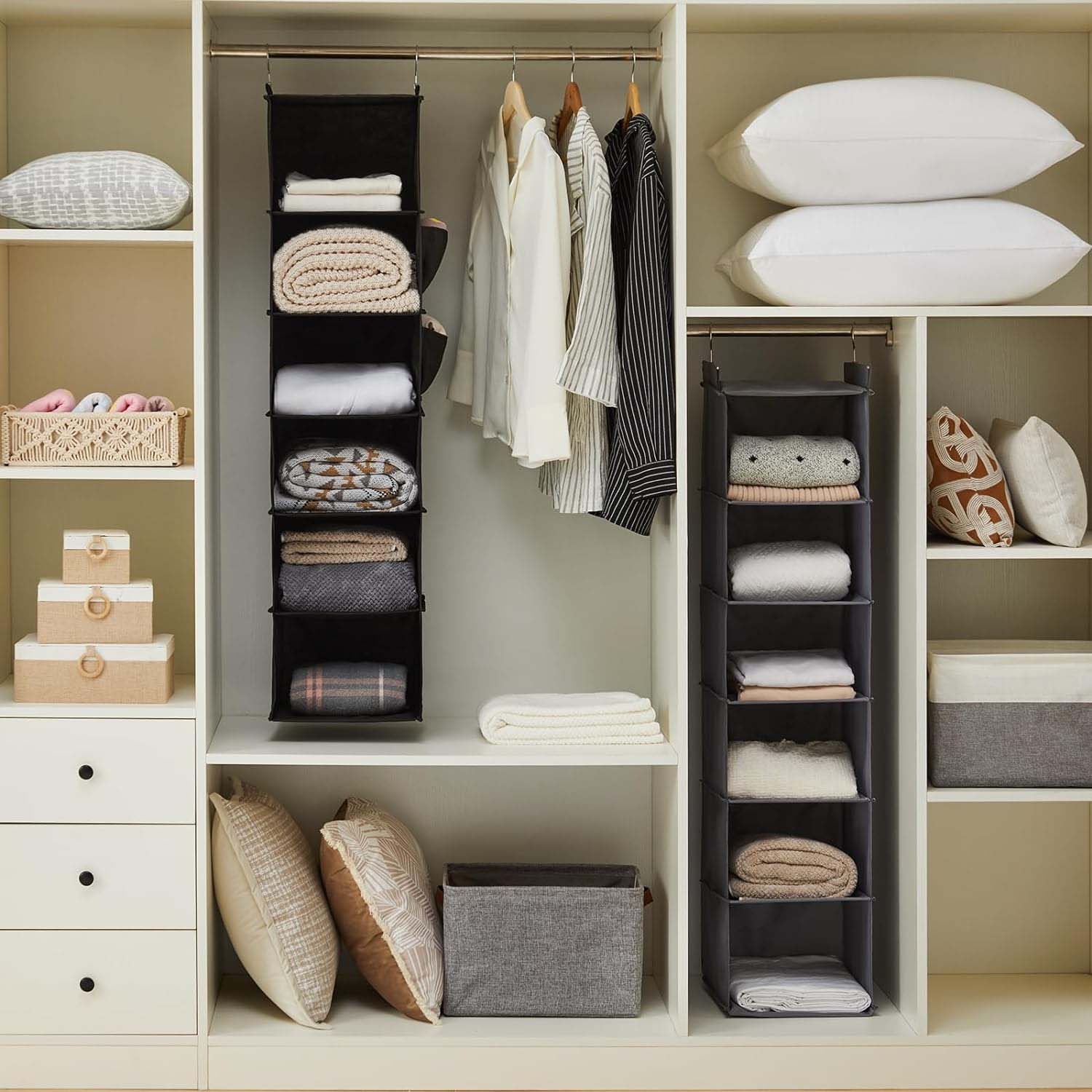 1pc Organizador de armário suspenso lavável multicamadas com gavetas, saco de tecido para roupas, prateleiras suspensas quarto com ganchos, preto - 3