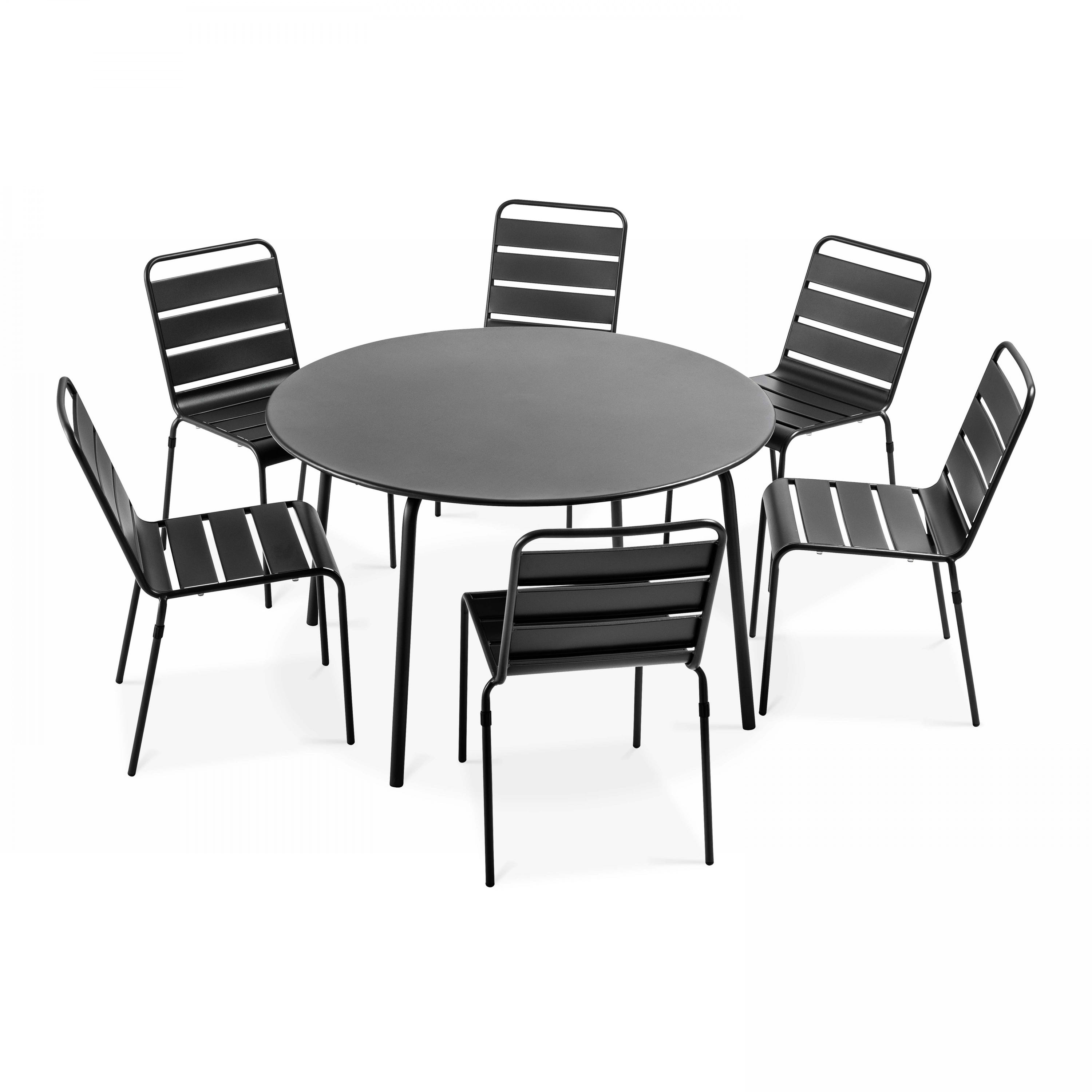 Ensemble table de jardin ronde et 6 chaises en métal anthracite ...
