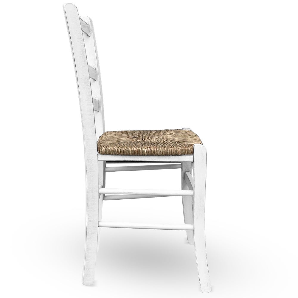 Chaise en bois Venezia vieillie blanche avec assise en paille palustre tressée - 4