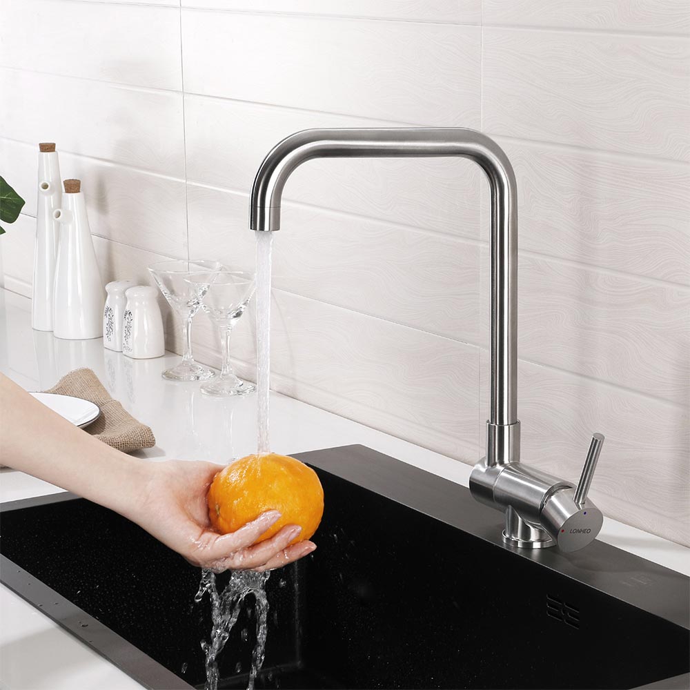 Mitigeur de Cuisine Rabattable, Pivotant à 360°,Robinet de Cuisine avec Poignée Pliable Contre Fenêtre, Robinet Mitigeur Evier Acier Inox 304 - 8