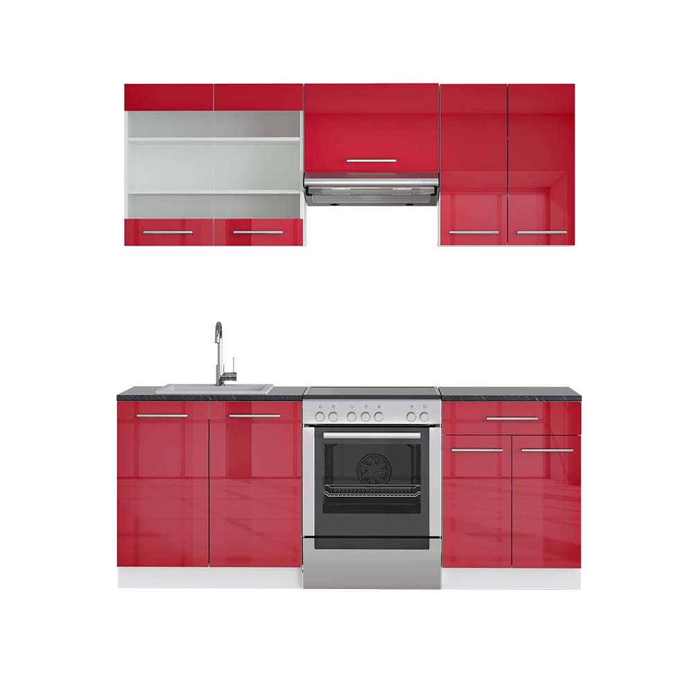 Cuisine Intégrée Fame-Line Single – 200cm – Style Rustique – Blanc Anthracite/or – Vicco