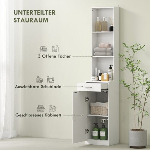 Armadietto Bagno Alto Stretto con Cassetto,Anta,Ripiani Regolabili,per Bagno,Soggiorno 35 x 30,5 x 179 cm Bianco | Leroy Merlin Armadietto Bagno Alto Stretto con Cassetto,Anta,Ripiani Regolabili,per Bagno,Soggiorno 35 x 30,5 x 179 cm Bianco | Leroy Merlin