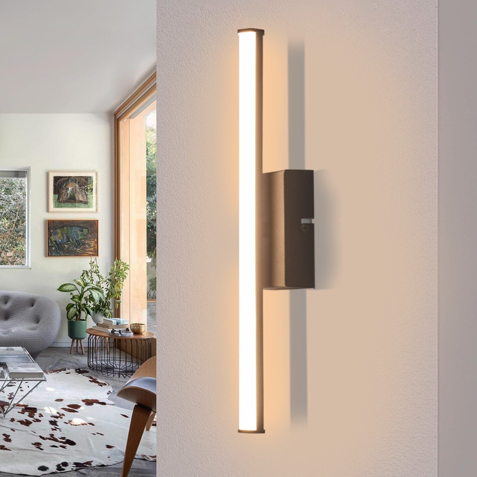 ZMH Nowoczesna lampa ścienna LED do wnętrz, 34 cm, 3000K, czarna, do przedpokoju