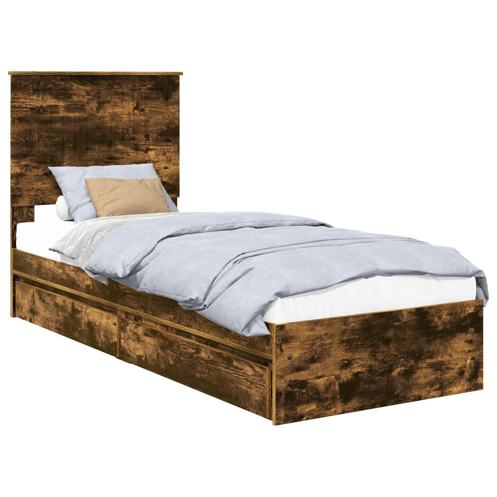 Lit de rangement chêne fumé 75 x 190 cm en panneau de bois - 2