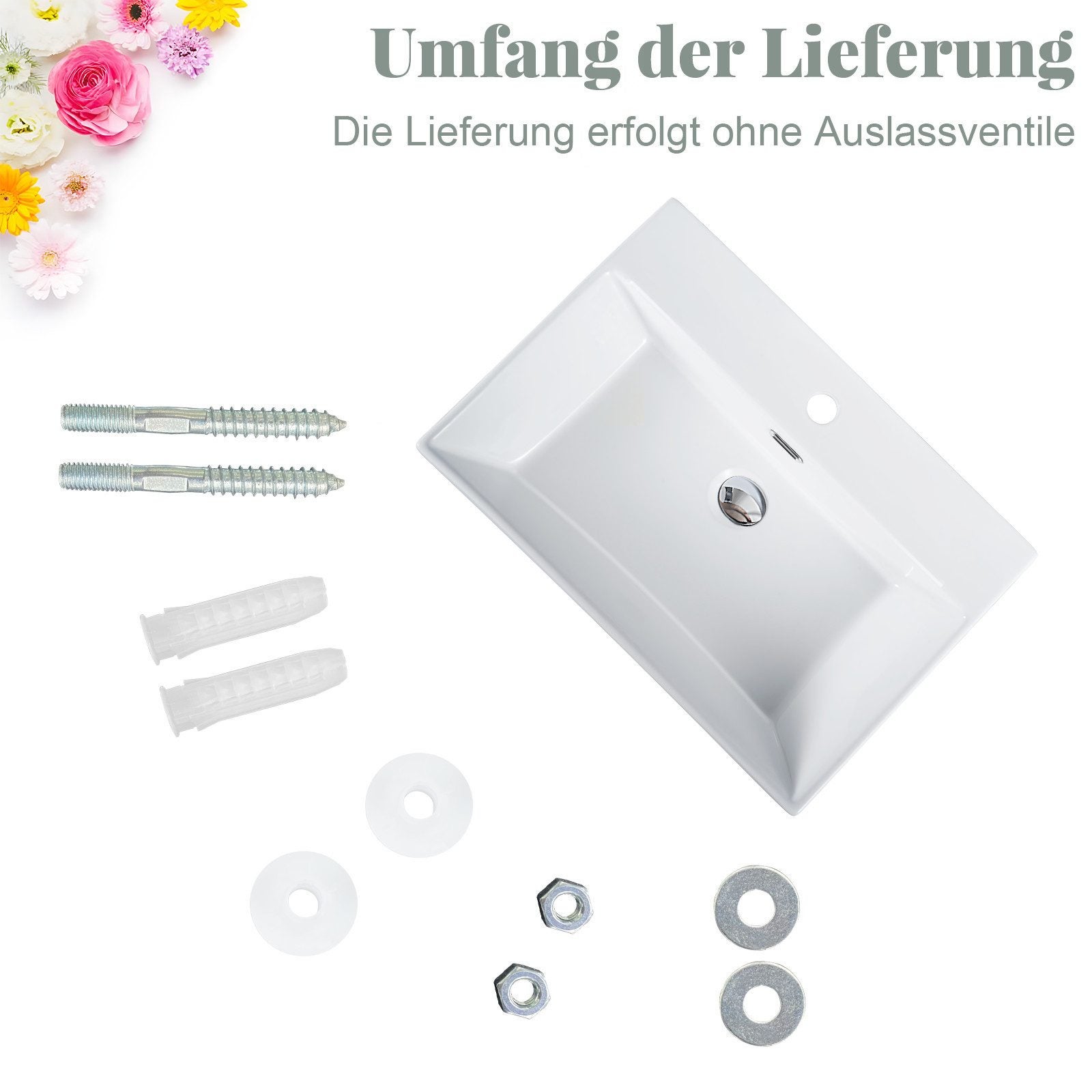 Lavabo da appoggio NETTLIFE, lavabo da bagno in ceramica bianca - Lavabo quadrato 60*42 cm - 8